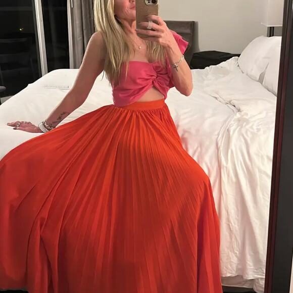 Amur Pink Orange One Shoulder Gown SIZE 2 Pleated Cut Out Formal Vacation $600 - Picture 8 of 16